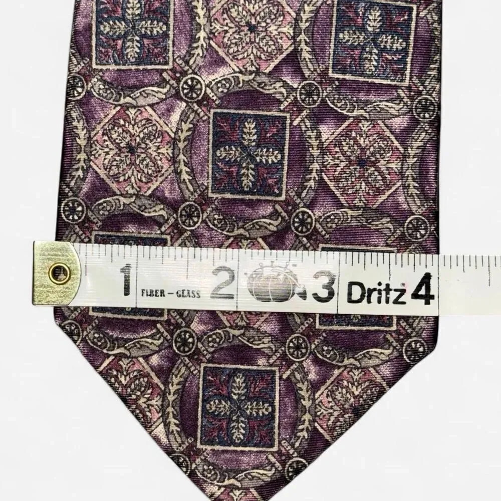 Vintage 90s Bill Blass Purple and Tan Geometric Print Neck Tie
